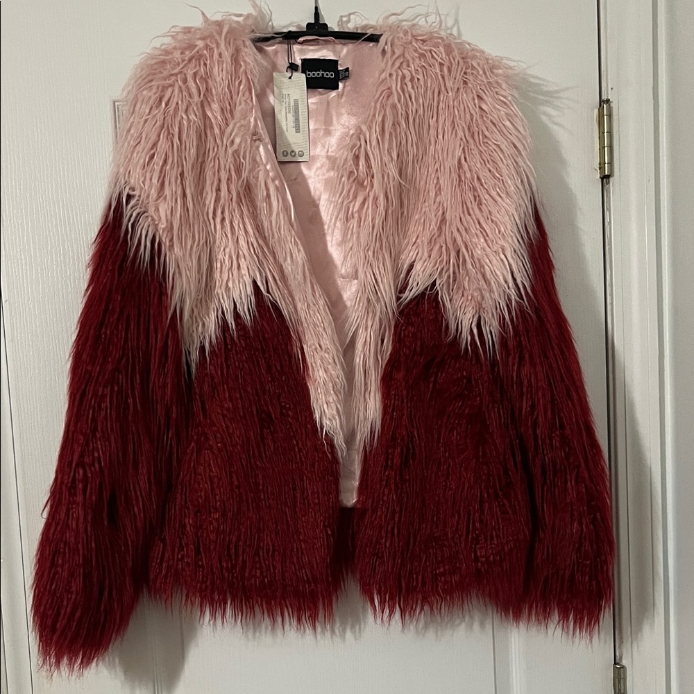 Boohoo Two-Tone Pink and Red Teddy Jacket